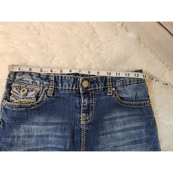 Maurices Women's Blue Cotton Solid Denim Five Pockets Mini Jeans Skirt Size 3/4 - Picture 4 of 5